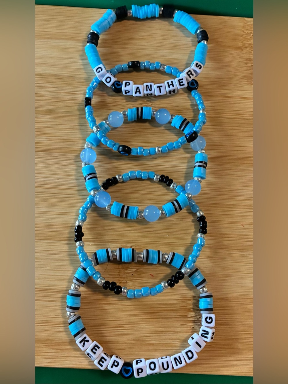 Go Panthers Blue Beaded Stretch Bracelets - Layered Set - Picture 3 of 4
